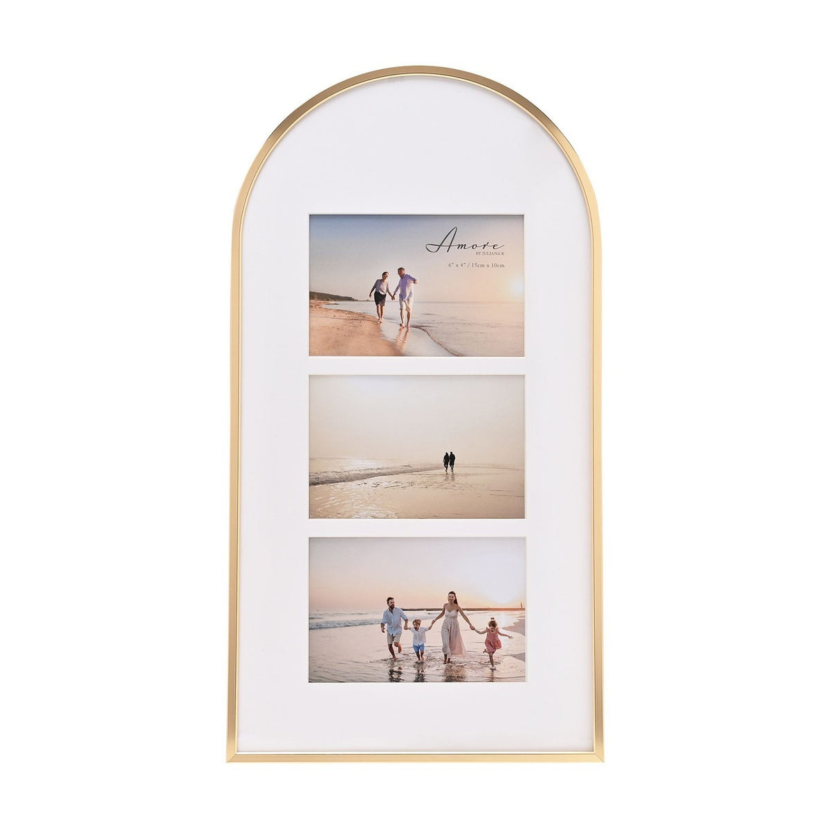 Arched Triple Collage Metal Photo Frame 6 x 4in - White & Gold