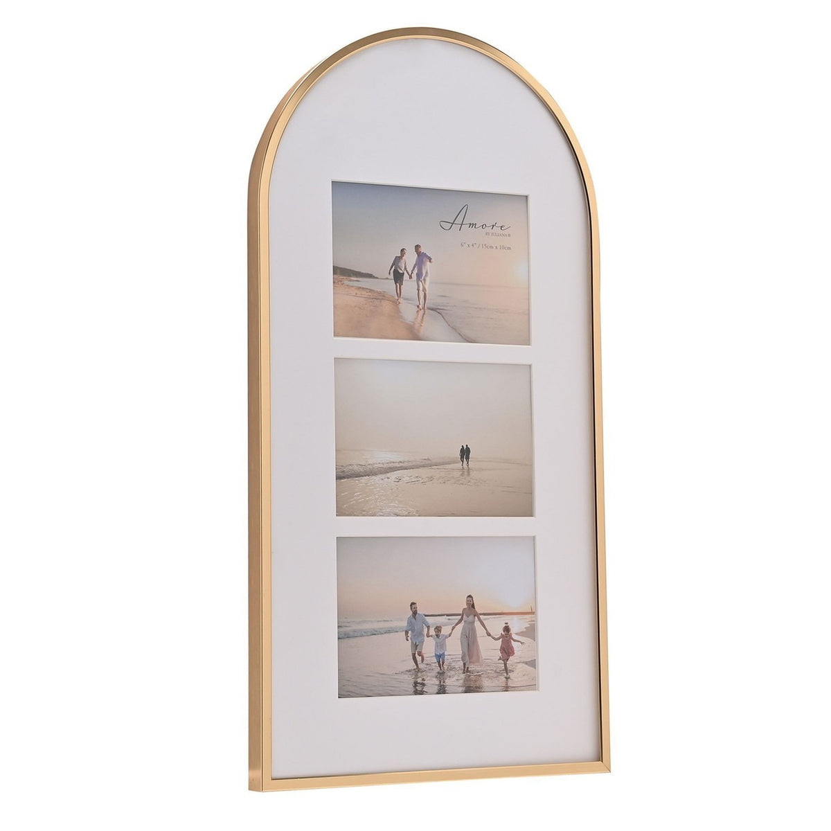 Arched Triple Collage Metal Photo Frame 6 x 4in - White & Gold