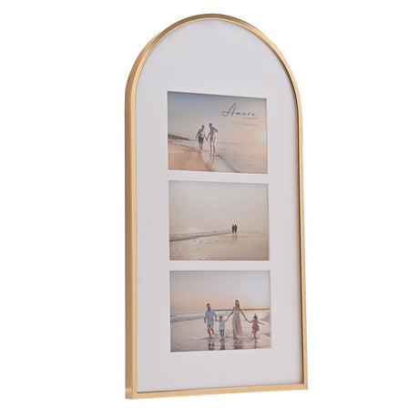 Arched Triple Collage Metal Photo Frame 6 x 4in - White & Gold