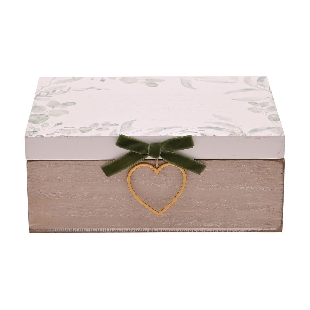 Wedding Memory Wooden Keepsake Box with Heart Charm - White