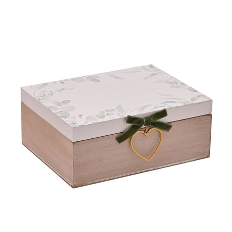 Wedding Memory Wooden Keepsake Box with Heart Charm - White