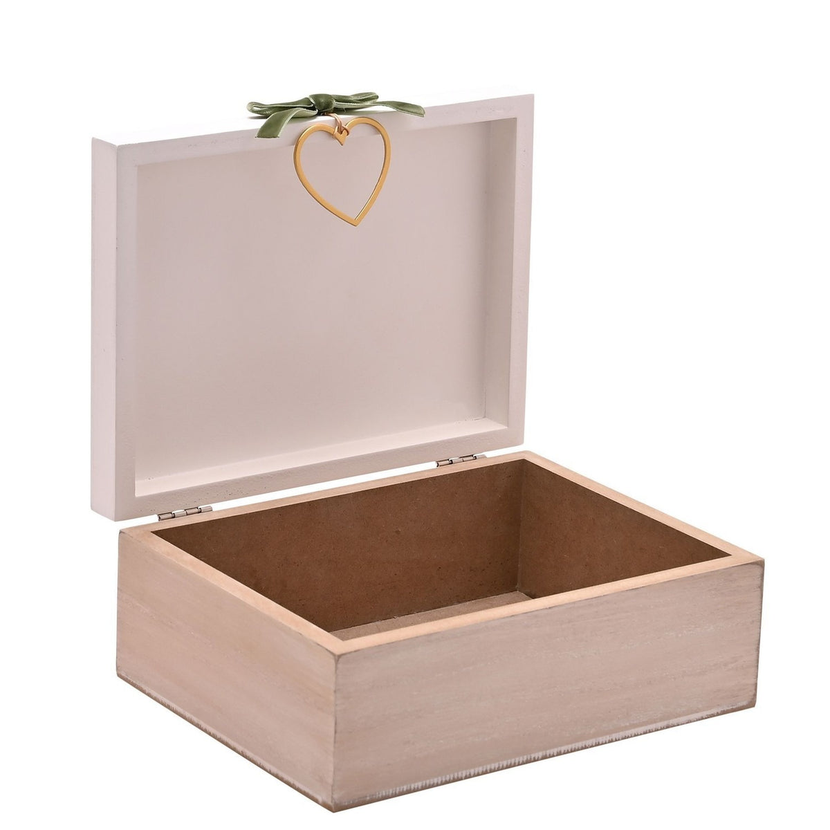 Wedding Memory Wooden Keepsake Box with Heart Charm - White