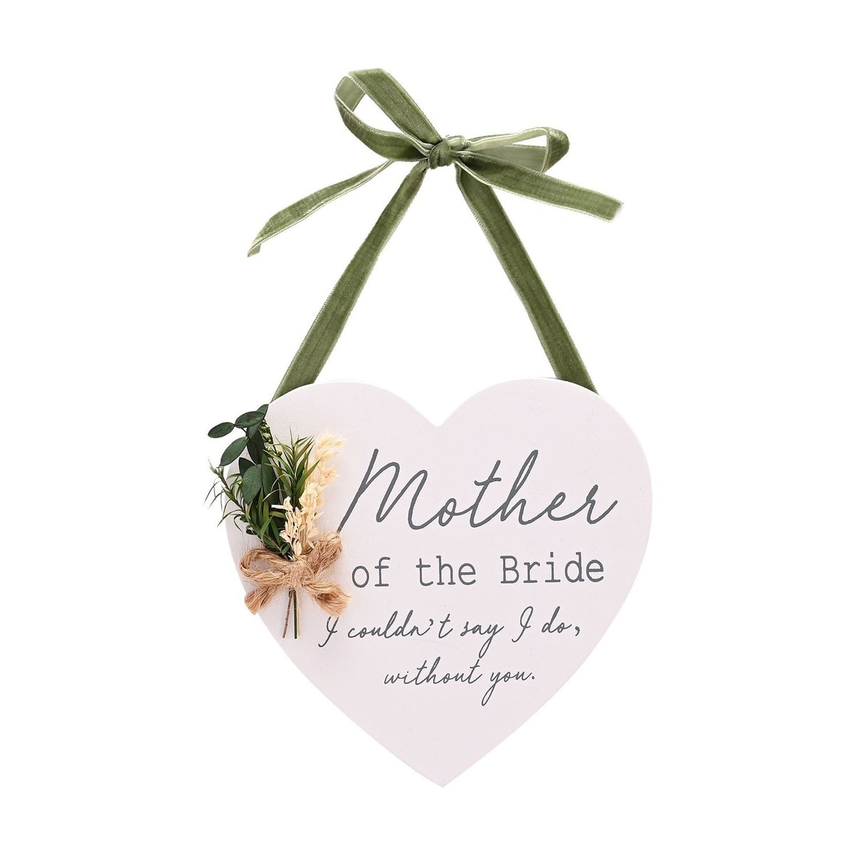 Mother of the Bride Wooden Heart Plaque with Flowers - White