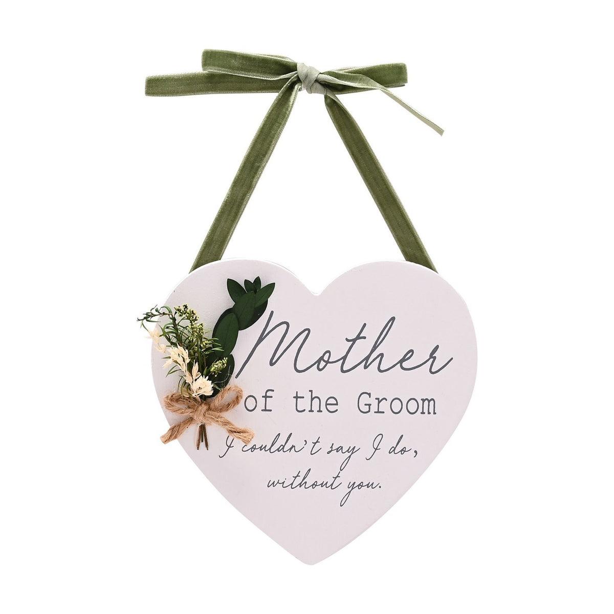 Mother of the Groom Wooden Heart Plaque with Flowers - White