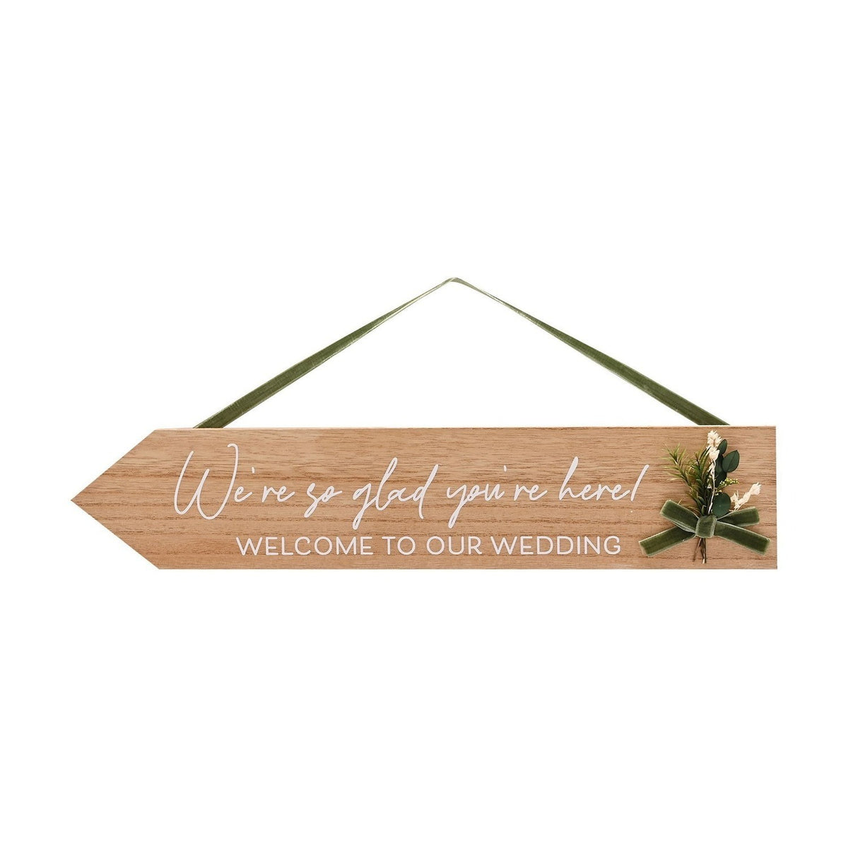 Welcome To Our Wedding Wooden Hanging Arrow Plaque - Brown