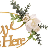 Love Lives Here Oval Metal & Floral Hanging Plaque - Gold