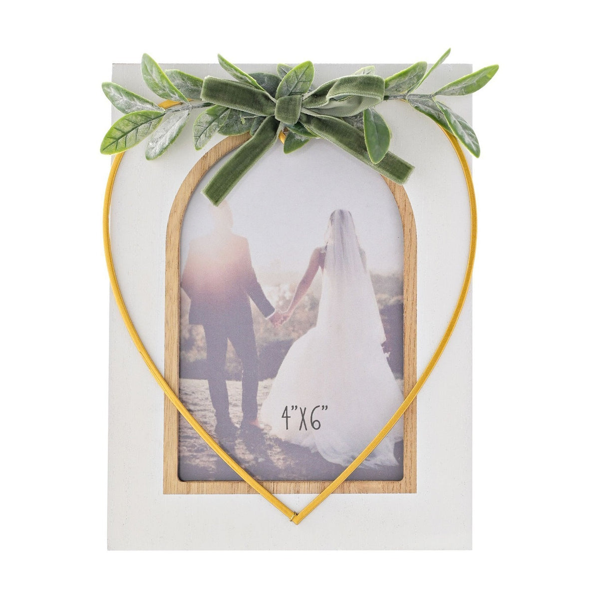 Foliage Photo Frame with Gold Metal Heart 6 x 4in - White