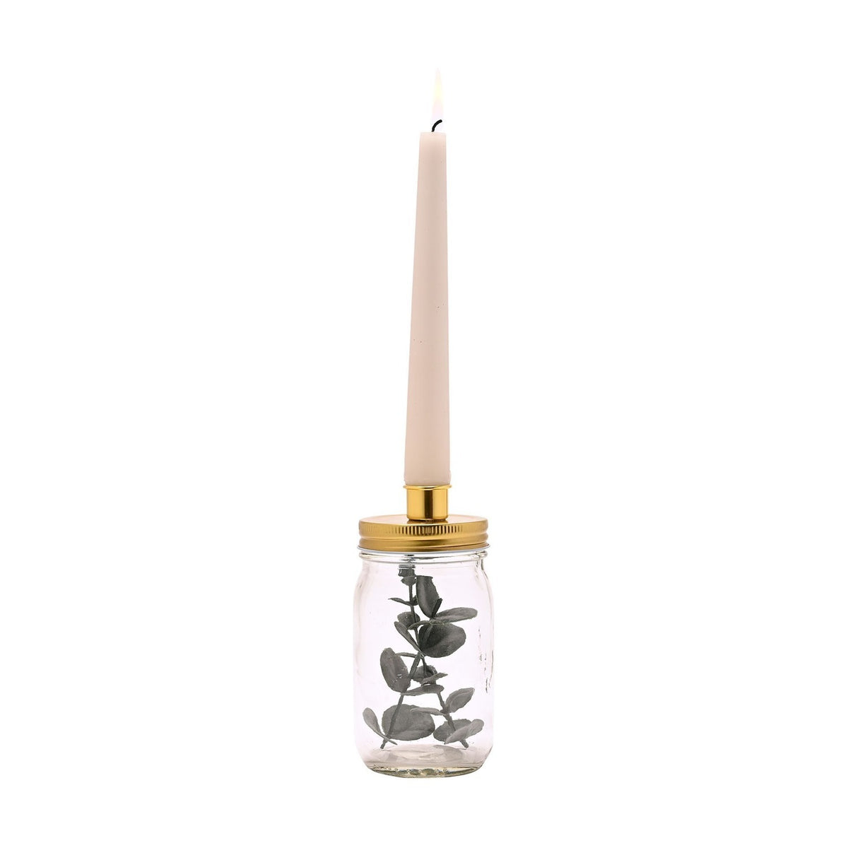 Mason Jar Glass Candle Holder with Gold Screw Lid - Clear