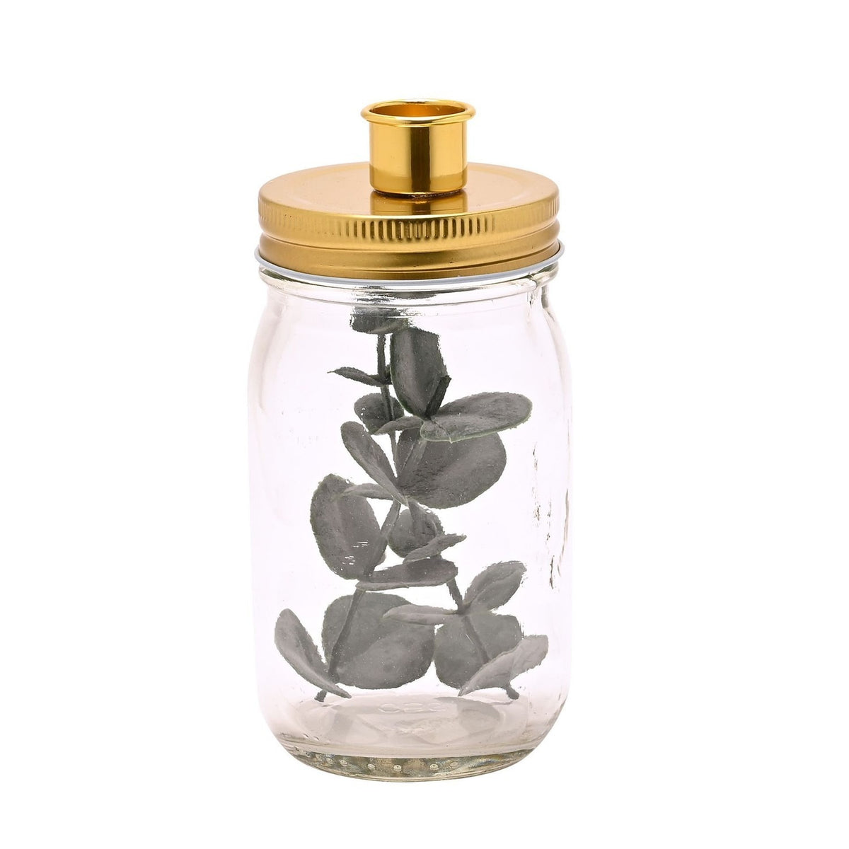 Mason Jar Glass Candle Holder with Gold Screw Lid - Clear