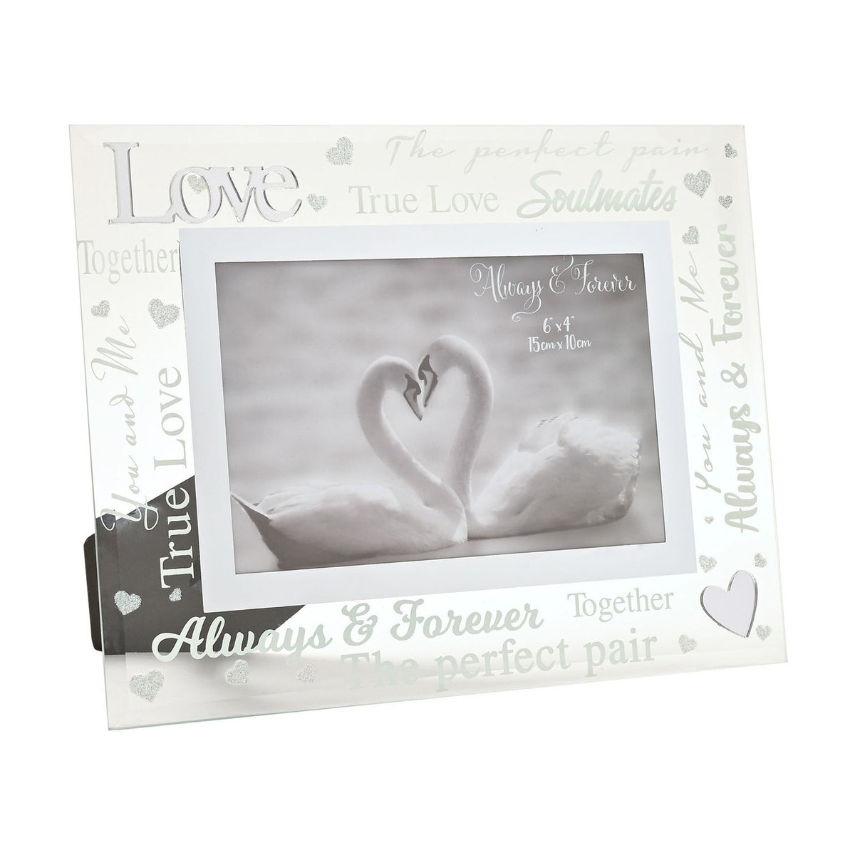 Love 3D Word Glitter Heart Glass Photo Frame 6 x 4in - Clear