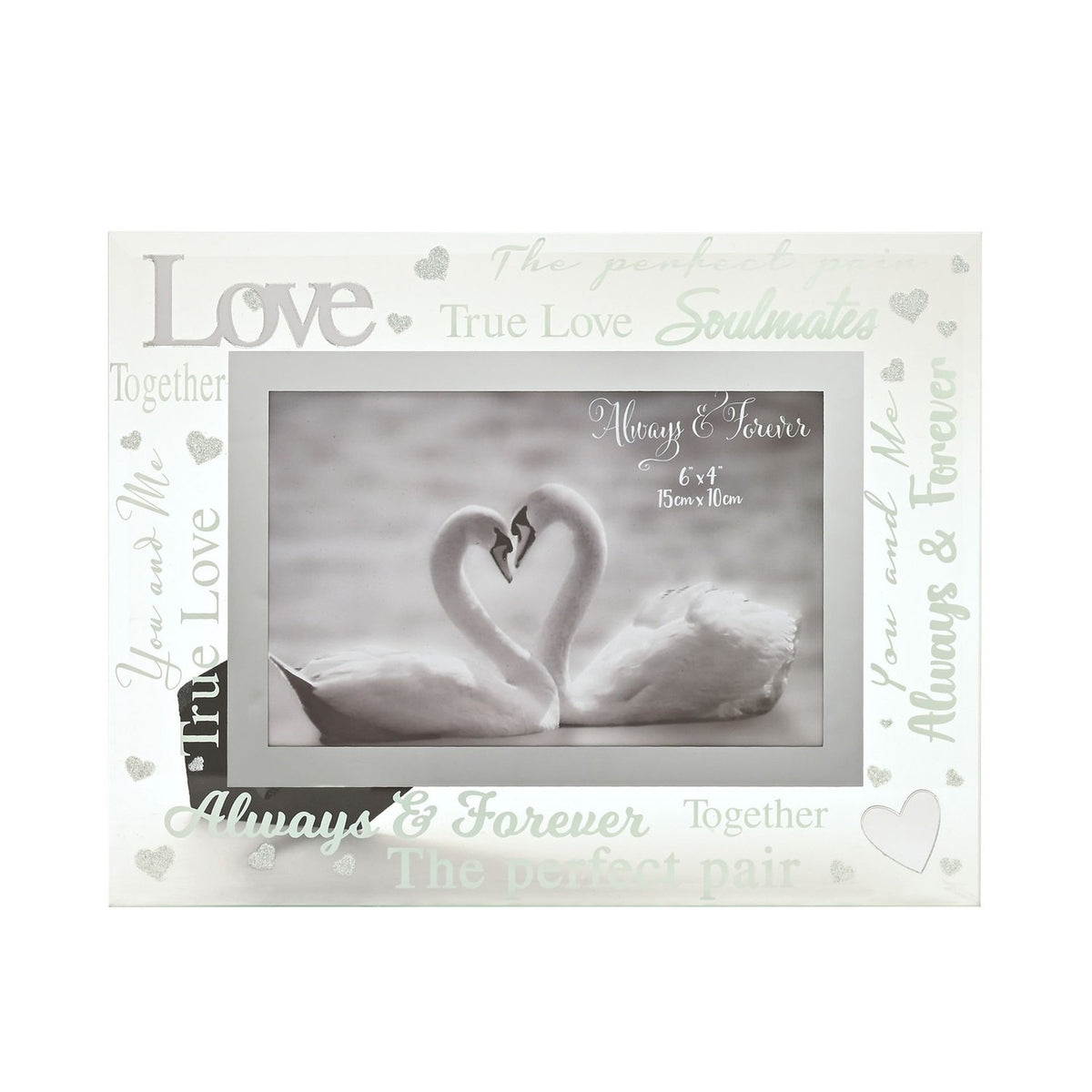 Love 3D Word Glitter Heart Glass Photo Frame 6 x 4in - Clear