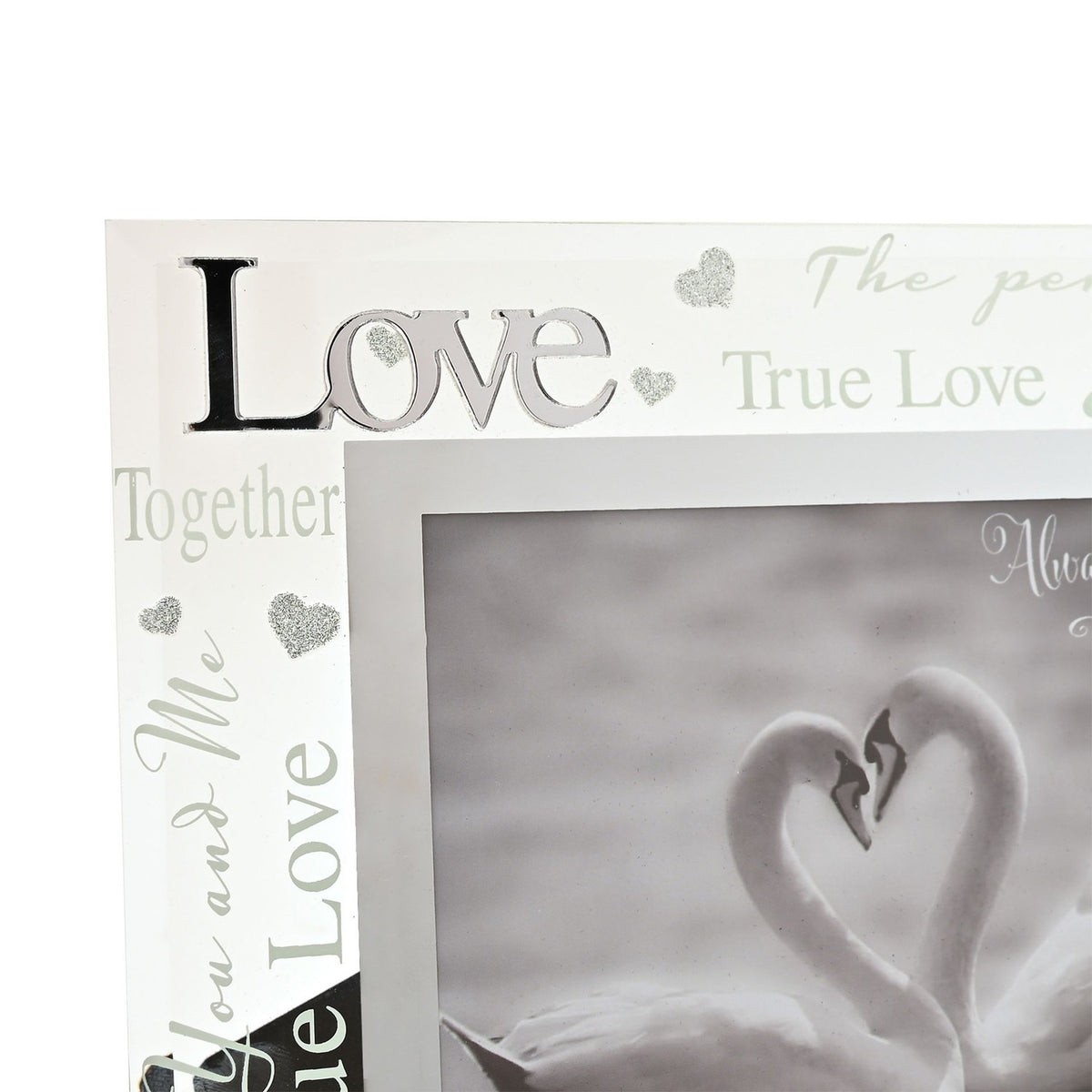 Love 3D Word Glitter Heart Glass Photo Frame 6 x 4in - Clear