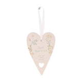 Just Married Ceramic Heart Hanging Decoration 12.7cm - White