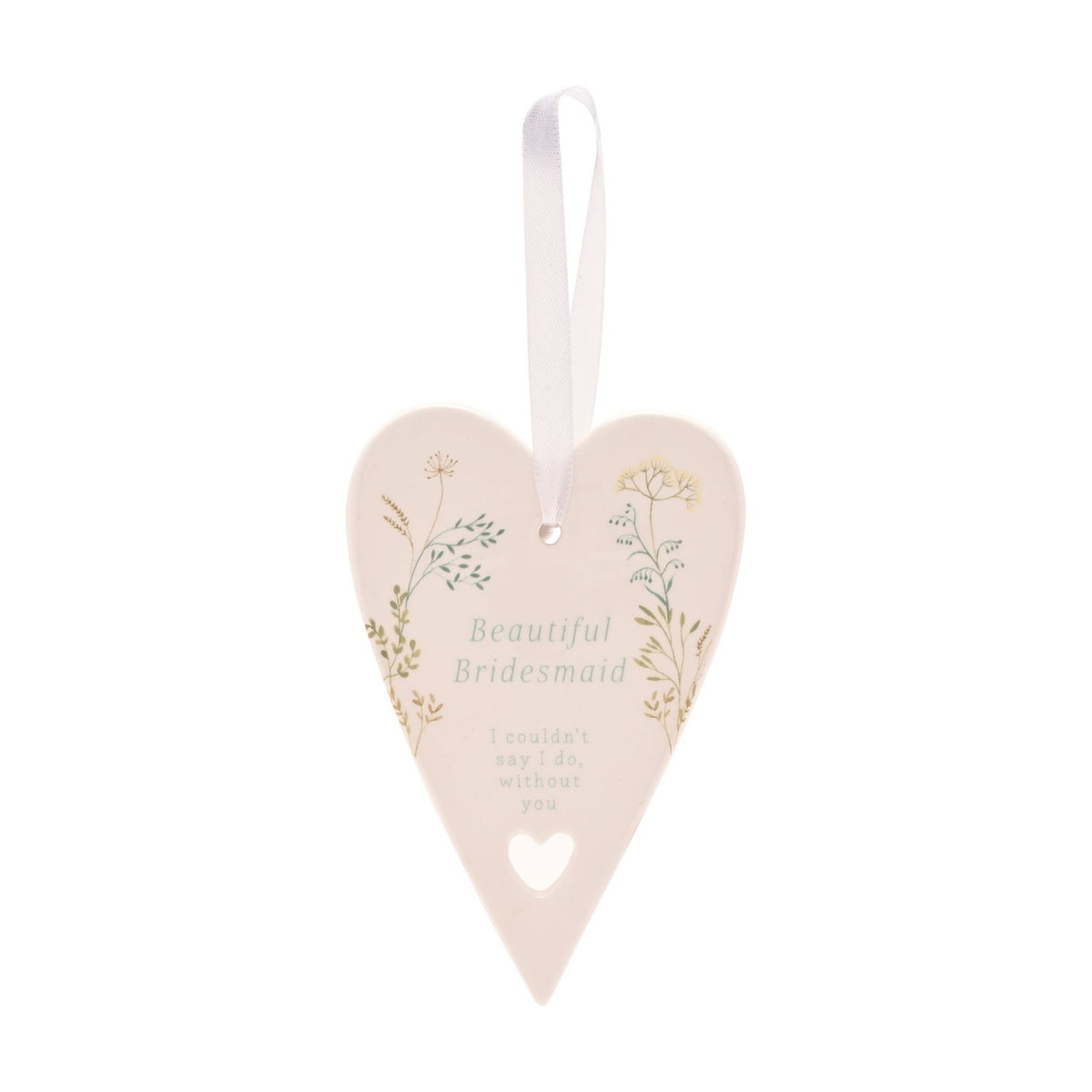 Bridesmaid Heart Ceramic Hanging Decoration 12.7cm - White