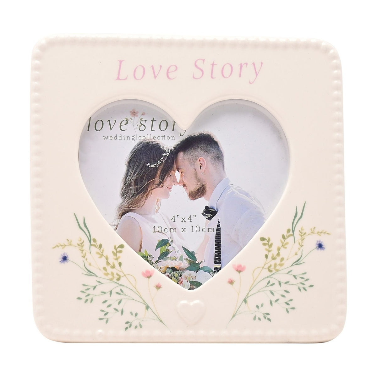 Floral Heart Ceramic Photo Frame 4 x 4in - White & Black