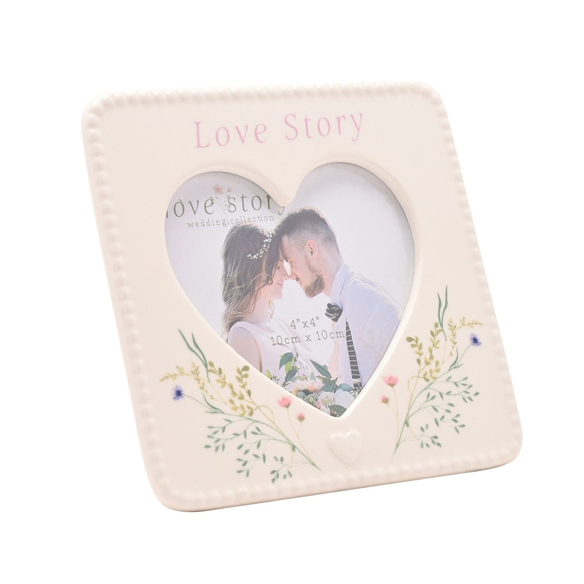 Floral Heart Ceramic Photo Frame 4 x 4in - White & Black