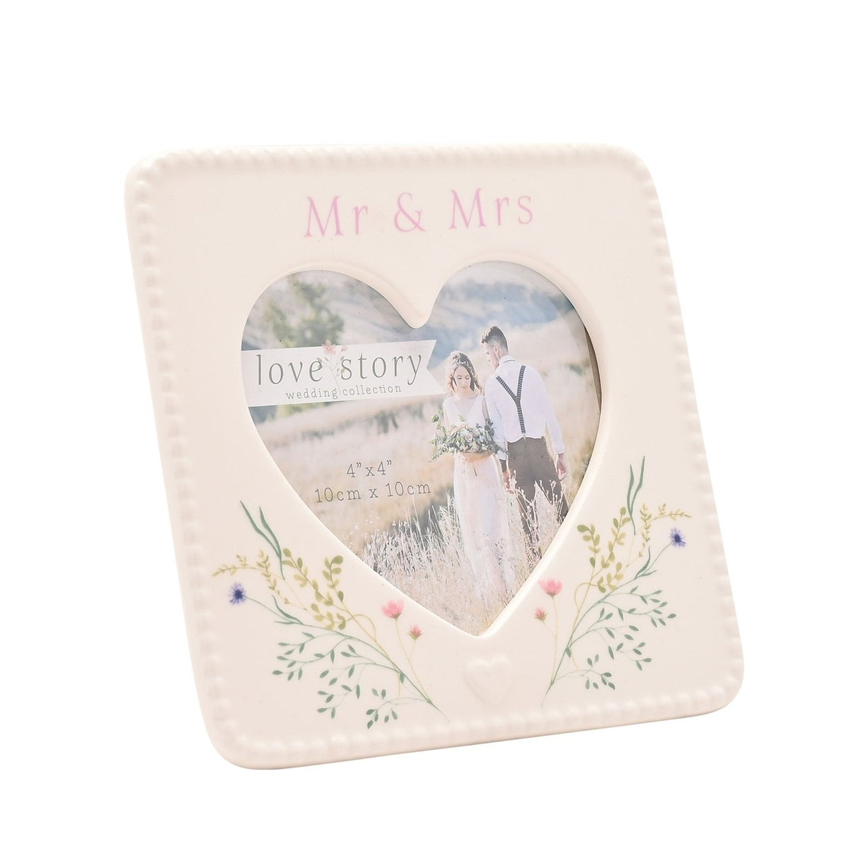 Mr & Mrs Floral Ceramic Photo Frame 4 x 4in - White & Black