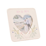Mr & Mrs Floral Ceramic Photo Frame 4 x 4in - White & Black