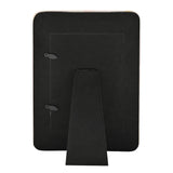 Rear view of the Floral Love Ceramic Photo Frame 6 x 4in showing a black backing board with hinged black clasps and a fold-out easel stand, on a plain white background.