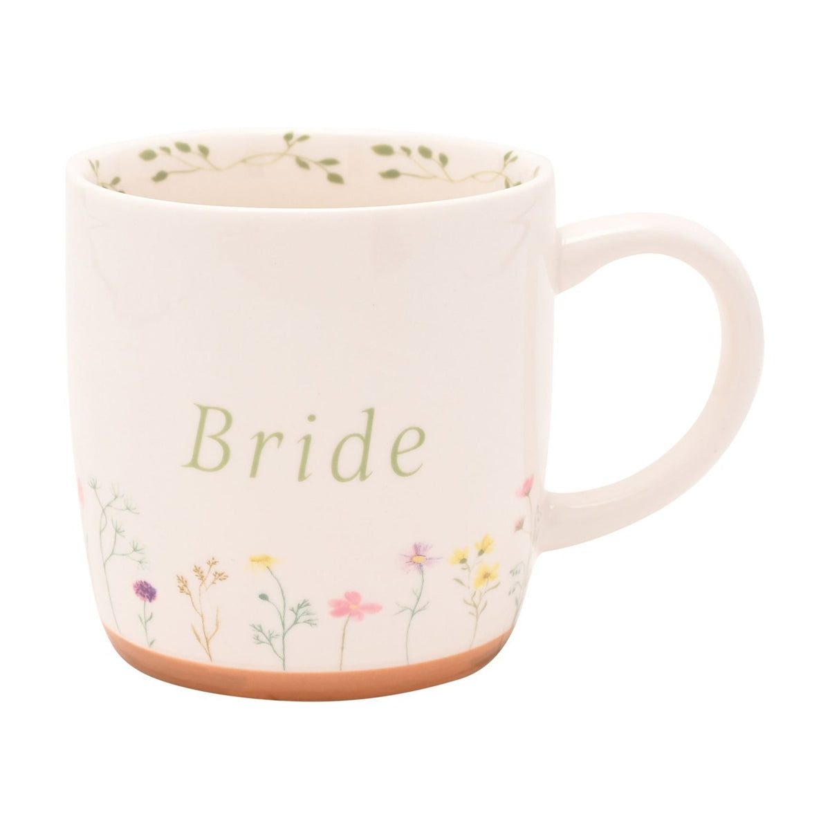Bride Wildflower Ceramic Mug with Leaf Rim 340ml - White