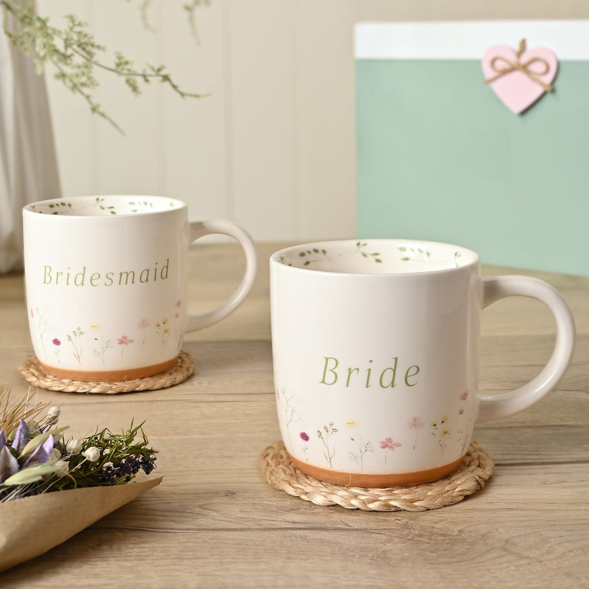 Bride Wildflower Ceramic Mug with Leaf Rim 340ml - White