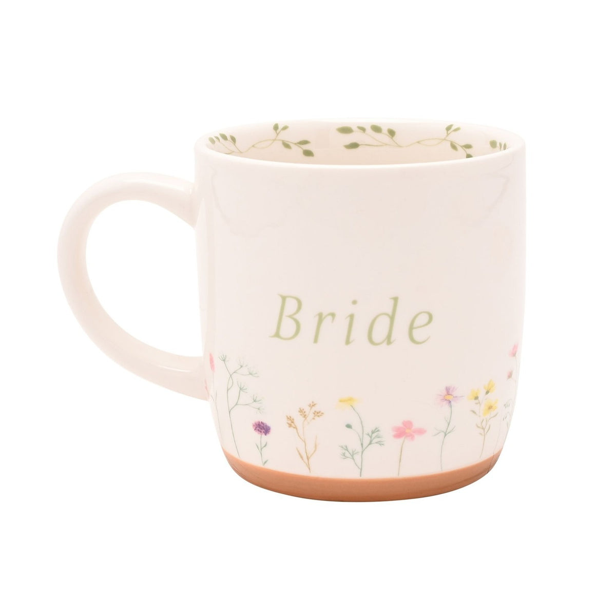 Bride Wildflower Ceramic Mug with Leaf Rim 340ml - White