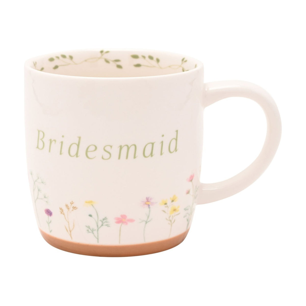Bridesmaid Floral Ceramic Mug with Leaf Rim 340ml - White