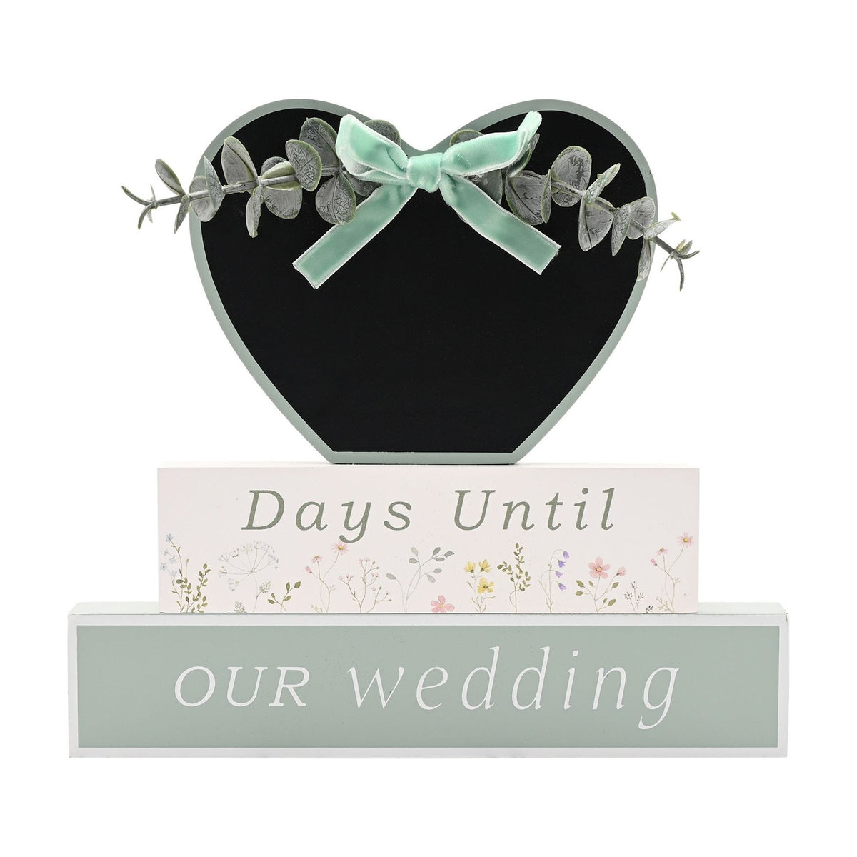 Wildflower Wedding Countdown Wooden Mantel Plaque - Green