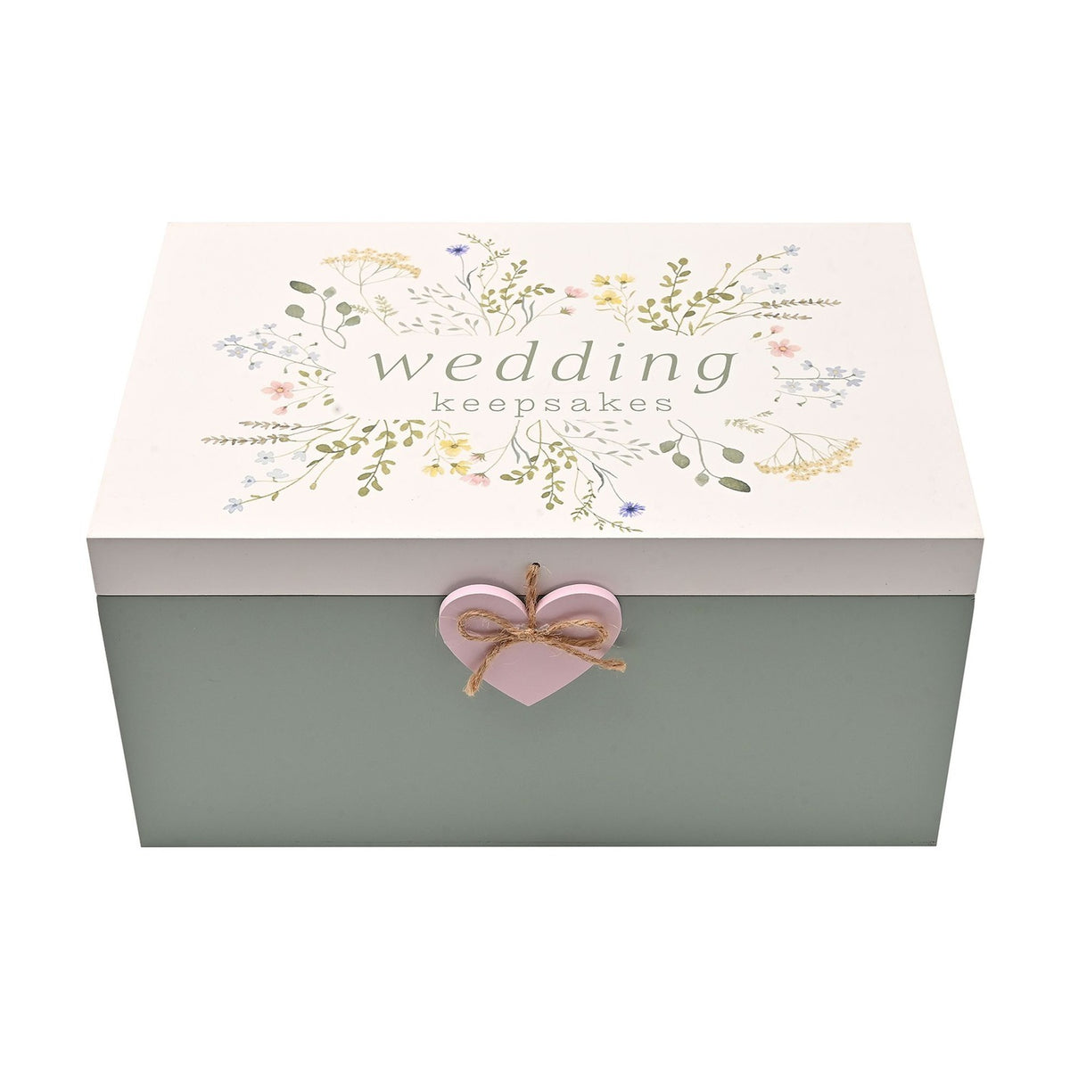 Wildflower Wedding Wooden Keepsake Box with Heart - Green