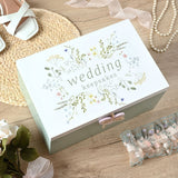 Wildflower Wedding Wooden Keepsake Box with Heart - Green