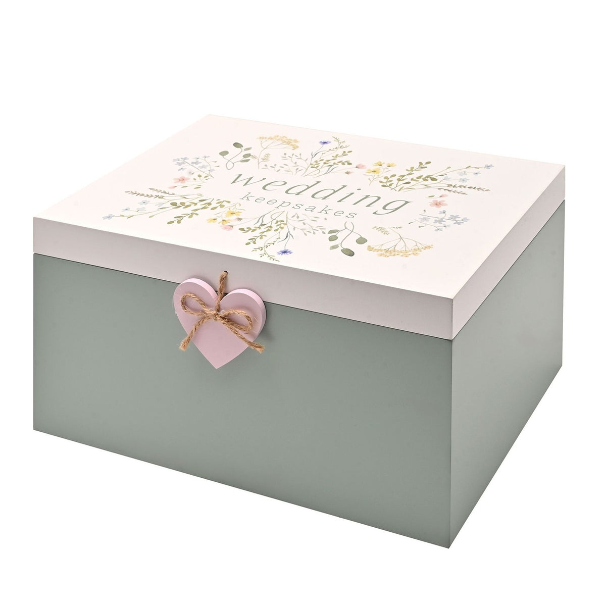 Wildflower Wedding Wooden Keepsake Box with Heart - Green
