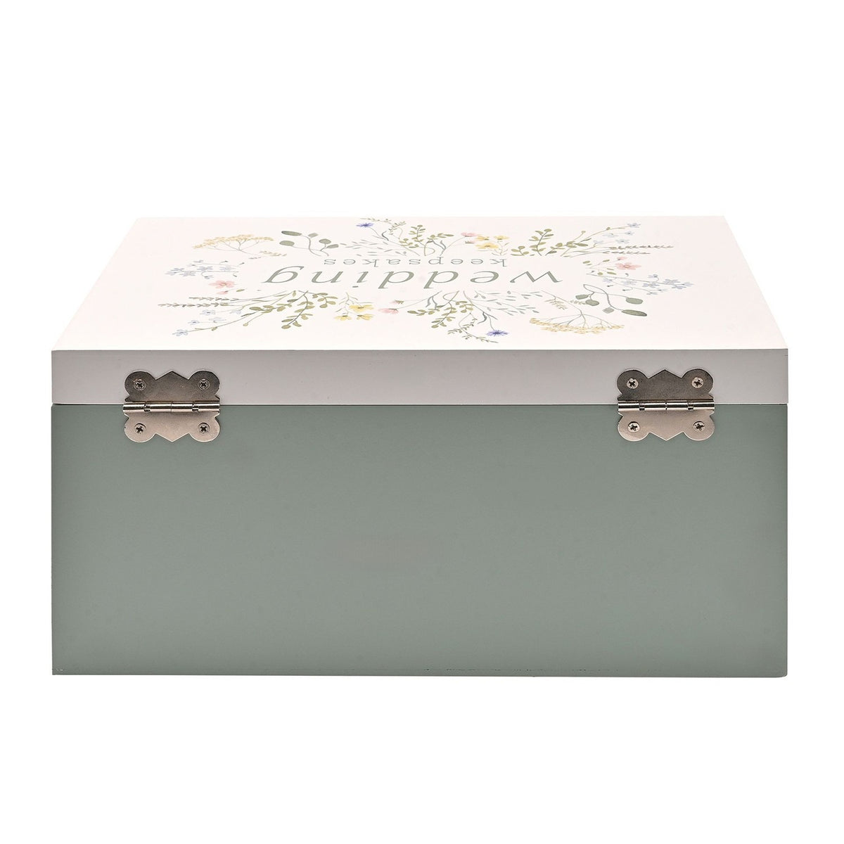 Wildflower Wedding Wooden Keepsake Box with Heart - Green