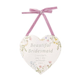 Beautiful Bridesmaid Wildflower Wooden Heart Plaque - White