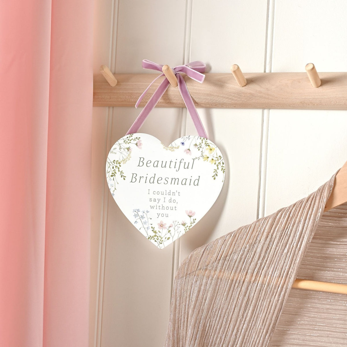 Beautiful Bridesmaid Wildflower Wooden Heart Plaque - White