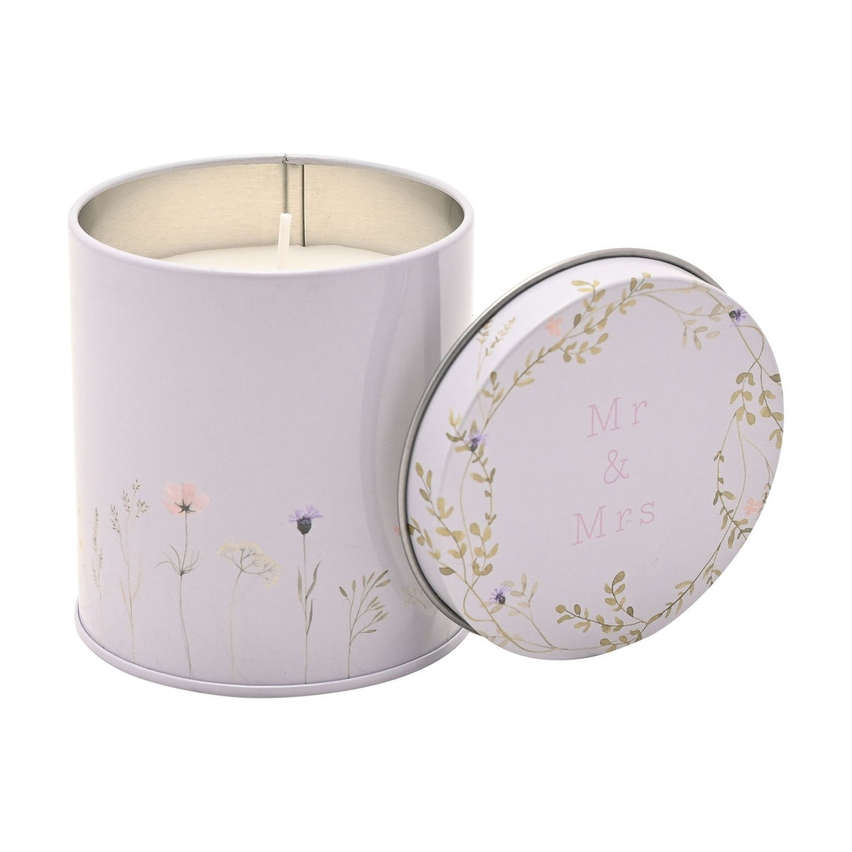 Mr & Mrs Wildflower Tin Scented Candle with Lid - Purple