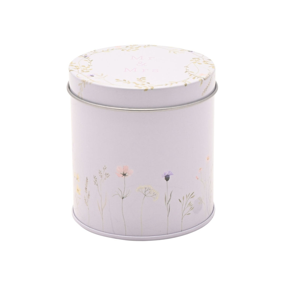 Mr & Mrs Wildflower Tin Scented Candle with Lid - Purple