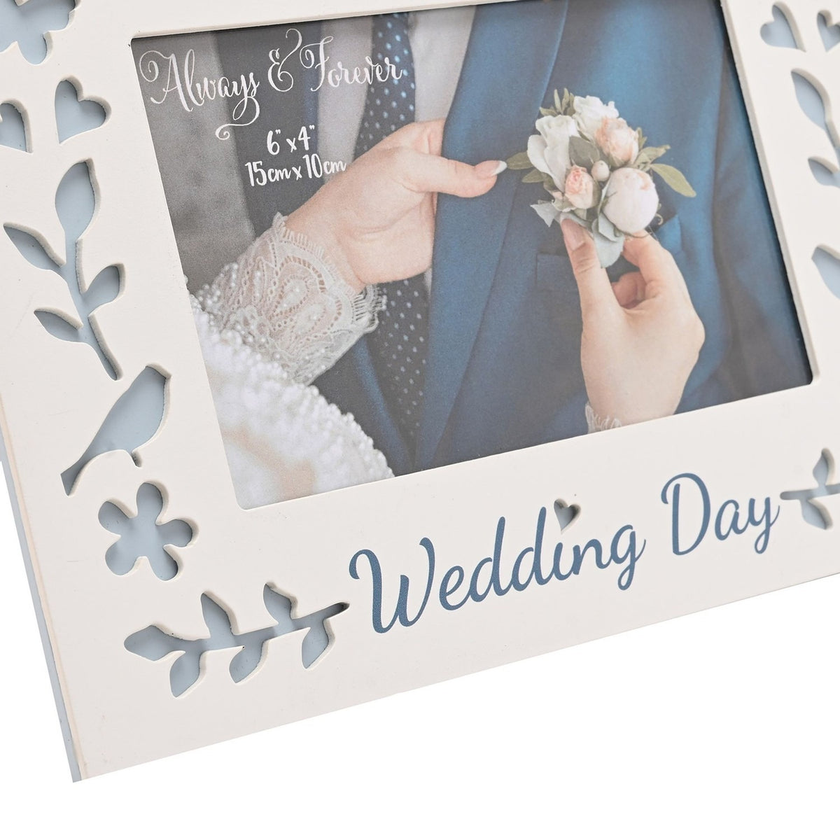 Wedding Laser Cut Photo Frame 6 x 4in Landscape - White & Blue