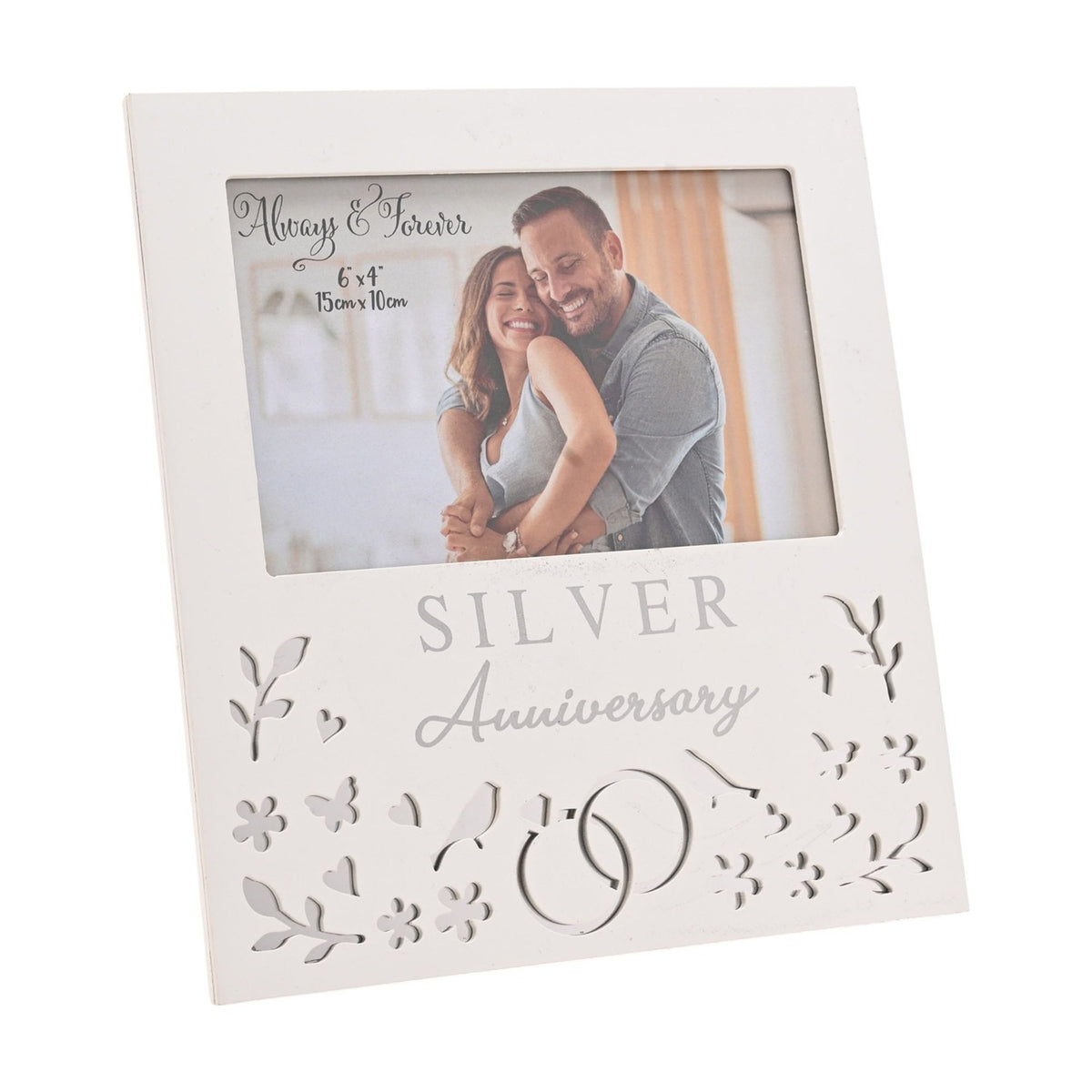 Anniversary Wooden Photo Frame 6 x 4in - White & Silver