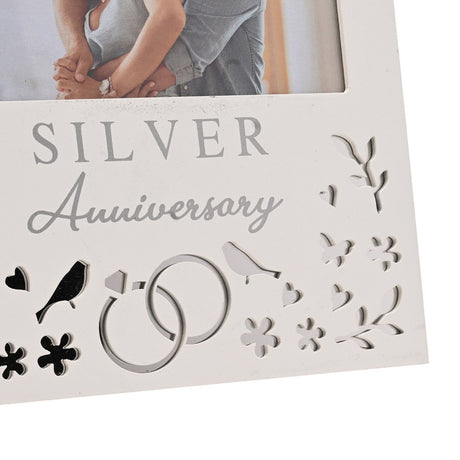 Anniversary Wooden Photo Frame 6 x 4in - White & Silver