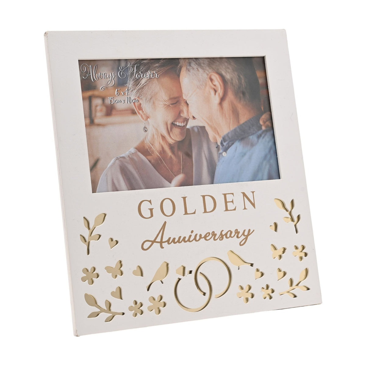 Golden Anniversary Wooden Photo Frame 6 x 4in - White & Gold