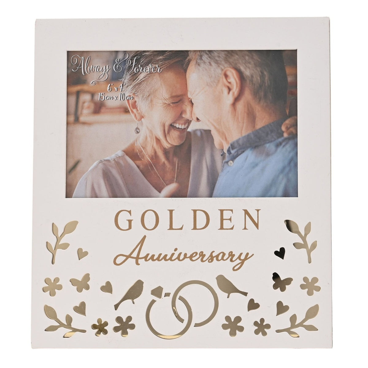 Golden Anniversary Wooden Photo Frame 6 x 4in - White & Gold