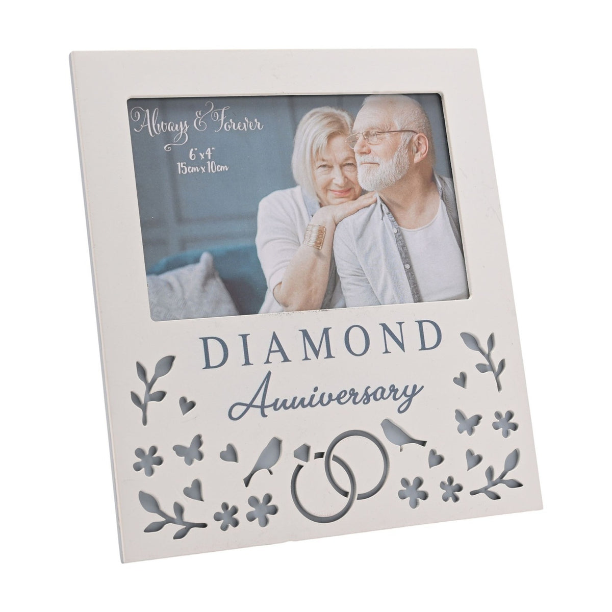 Diamond Anniversary Wooden Photo Frame 6 x 4in - White & Blue