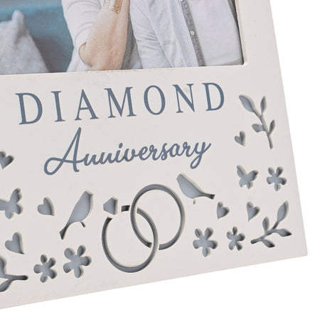 Diamond Anniversary Wooden Photo Frame 6 x 4in - White & Blue
