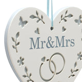 Mr & Mrs Cut Out Hanging Heart Wooden Plaque - White & Blue