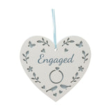 Engaged Cut-Out Hanging Heart Wooden Plaque - White & Blue