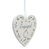 Engaged Cut-Out Hanging Heart Wooden Plaque - White & Blue