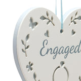 Engaged Cut-Out Hanging Heart Wooden Plaque - White & Blue
