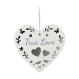 True Love Cut-Out Heart Hanging Wooden Plaque - White & Blue
