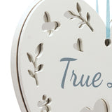 True Love Cut-Out Heart Hanging Wooden Plaque - White & Blue