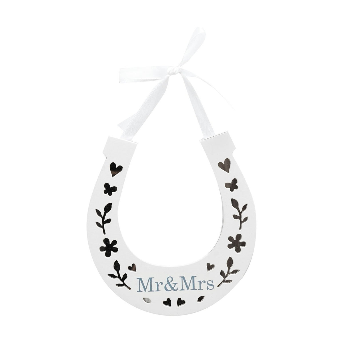 Mr & Mrs Horseshoe Hanging Wooden Wall Art - White & Blue